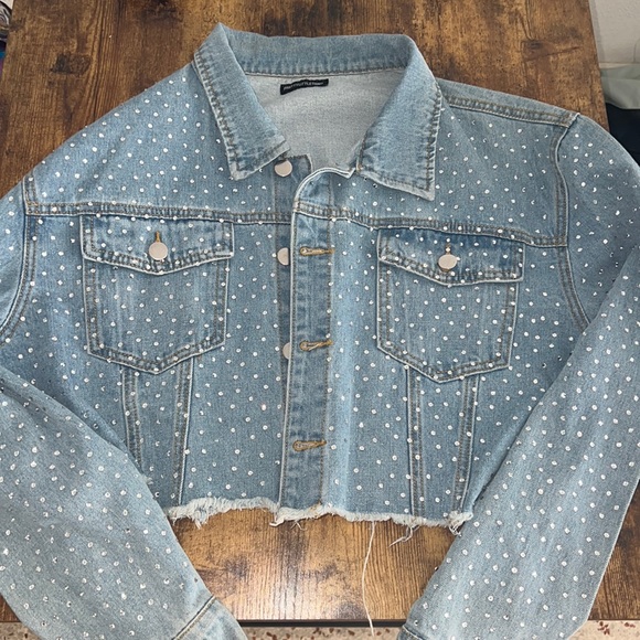 PRETTYLITTLETHING CROP JEANS JACKET WITH RHINESTONES ❤️ - Picture 1 of 3